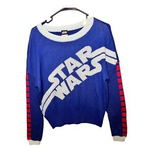 Star Wars Blue Red Stripe Graphic Knit Sweater Women's Size Small